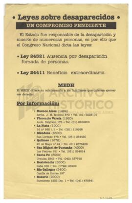 Folleto “Leyes sobre desaparecidos, un compromiso pendiente” del MEDH.