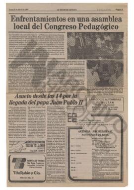 Recorte diario La Razón de La Plata "Enfrentamientos en una asamblea local del Congreso Peda...