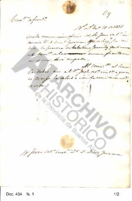 Borrador remitido por la Comisión de Fronteras al juez Domingo Guzmán comunicándole la comisión d...