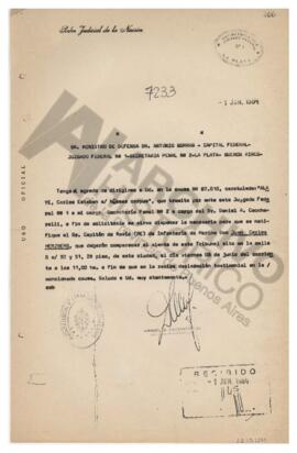 El Secretario Federal Daniel A. Cecherelli solicita al Ministro de Defensa Antonio Borrás que dis...
