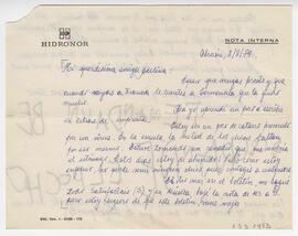 Carta enviada a Adelina desde El Chocón. 1979