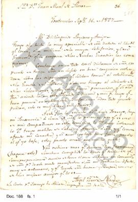 Carta de Fernández Blanco enviada a Rosas donde comunica la designación de Luis Dorrego para repr...