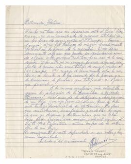 Carta enviada por Domingo Cáceres, Berisso