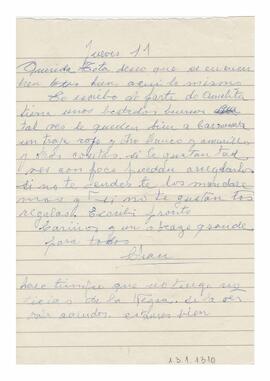 Carta enviada a Adelina por su madre. 1972