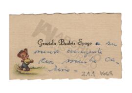 Tarjeta salutación de Graciela Beatriz Spago
