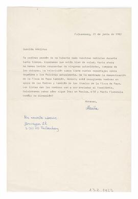 Carta enviada a Adelina desde Falkenberg, Suecia. Firmada por Marita. 1982