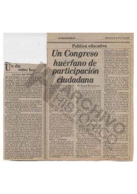 Recorte diario La Razón "Un Congreso huérfano de participación ciudadana". 1987