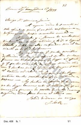 Borrador de una carta enviada por Rosas al teniente coronel García instruyéndolo acerca de la for...