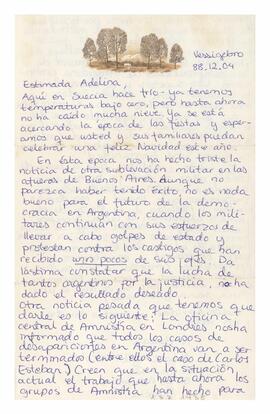Carta enviada a Adelina. Firmada por Stuart y Git Malcom. 1988