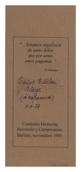 Tarjeta de la Comisión Memoria, Recuerdo y Compromiso de Berisso 1995