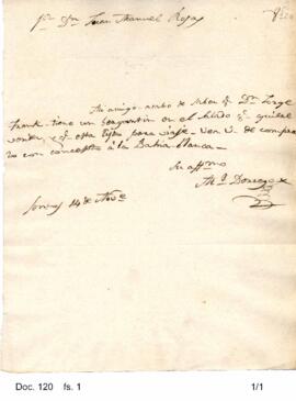 Carta de Manuel Dorrego dirigida a Rosas comunicándole la disposición de Jorge Franck para vender...