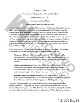 Program of Events “The International Brigades: from the local to the global” Madrid, October 20-2...