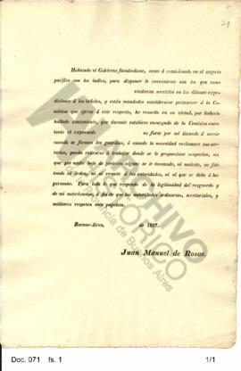 Papeleta impresa refrendada por Rosas autorizándose a los soldados a trabajar en aquellos lugares...