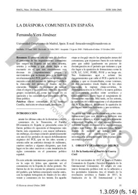 La diáspora comunista en España. Fernando Vera Jiménez. Universidad Complutense de Madrid. 2009