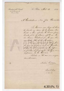 Comunicación del Presidente del Senado de Buenos Aires 1885