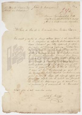 Oficio al juez de paz de Ensenada, Teodoro Piñero. Santos Lugares, juez de primera instancia en l...