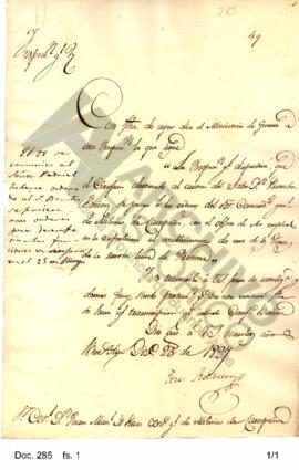 Oficio de José Rondeau enviado a Rosas transcribiéndole el texto de la disposición del Ministro d...