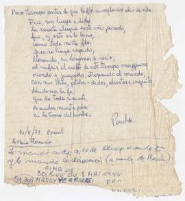 Nota enviada a Adelina, firmada por Pancho. 1978