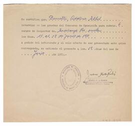Certificado de intervención en las pruebas del concurso de antecedentes y oposición, los días 15 ...