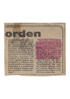 Recorte de diario sobre orden 9/77