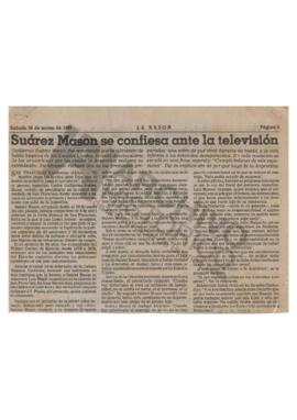 Recorte del diario La Razón “Suárez Mason se confiesa ante la televisión” 1988