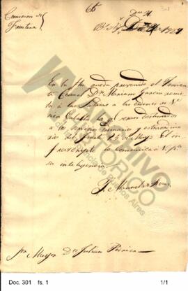 Oficio de Rosas remitido a Perdriel comunicándole que ha notificado a García la disposición refer...
