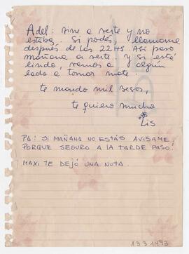 Nota dirigida a Adelina, firmada por Lis