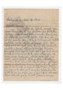 Carta enviada a Adelina por Luis María Alaye. 1952, Carhué. Con sobre