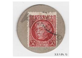 1 estampilla correspondiente a Cuenca 1937, del Municipio de Arcos de la Sierra de 30 centimos