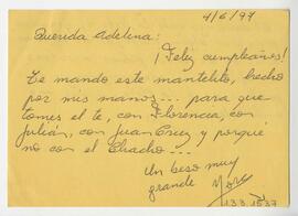 Nota dirigida a Adelina por el cumpleaños, firmada Nora 1997
