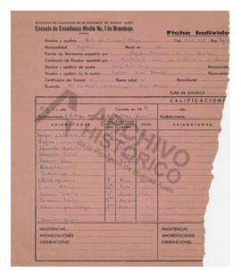 Ficha individual de calificaciones de María del Carmen Alaye 1971