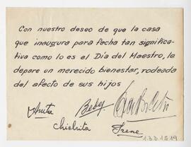 Nota firmada por Anita, Beba, Chichita e Irene.
