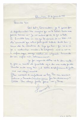 Carta enviada a Adelina desde Chivilcoy. Firmada, Francis. 1983