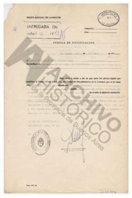 Cédula de notificación al Doctor Nelson Bugallo sobre la desestimación del recurso de Habeas Corp...