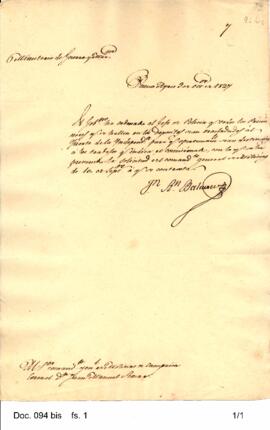 Juan Ramón Balcarce comunica a Rosas la orden por la cual los prisioneros deben ser trasladados a...