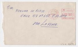 Sobre dirigido a Adelina. Rte: Guillermo Cañás, Reconquista 1335. 1722 San Antonio de Padua. Pcia...