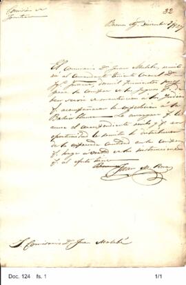 Nota de Rosas enviada al comisario Juan Malabe ordenándole remitir al comandante Ignacio Inarra d...