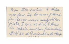 Nota enviada a Adelina, desde Azul. Firma Juan María D’Stefano, Maria Raquel Halle de D’Stefano y...