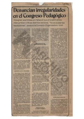 Recorte diario El Día "Denuncian irregularidades en el Congreso Pedagógico".  1987