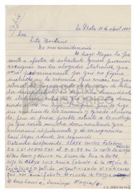 Copia de una carta dirigida a Lita Boitano 1994
