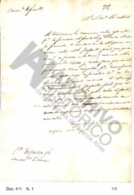 Borrador de nota enviada al Inspector General solicitándole se provea a la comisión del fuerte de...