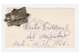 Tarjeta Centro Cultural del Magisterio, Azul, 1964