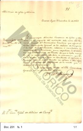 Oficio del Ministro de Guerra y Marina remitido a Rosas sobre la designación de un escribiente pa...