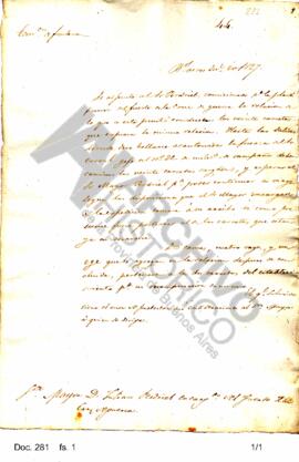 Copia de un oficio enviado por Rosas al sargento mayor Julián Perdriel, comisionado para formar e...