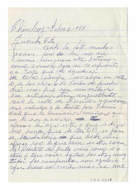 Carta enviada a Adelina desde Chivilcoy. Firmada, Nena. 1984