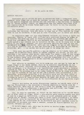 Correspondencia recibida por la Sra. Adelina, París. Firmada por Hugo 1982