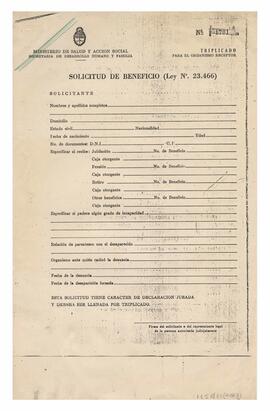 Solicitud de beneficio sin llenar