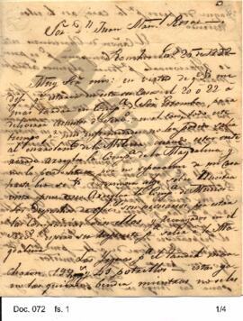 Carta del teniente coronel Ignacio Inarra dirigida a Rosas en la cual hace referencia a su visita...