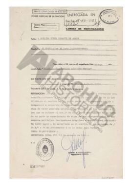 Cédula de notificación de resolución. 1983