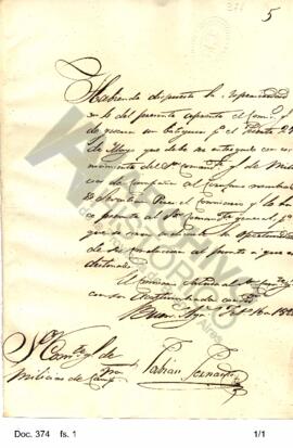 El Comisario General comunica a Rosas la disposición de entregar un botiquín al cirujano del fuer...